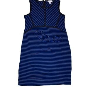 MOTHERHOOD Sleeveless Just Below the Knee Blue and Black Striped Maternity Dress